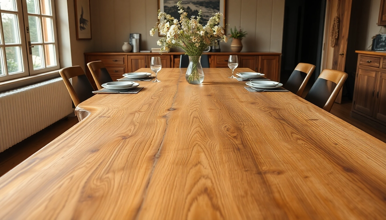 Creating a welcoming dining space with a massiver Eiche Esstisch featuring a stunning Baumkante edge and natural texture.