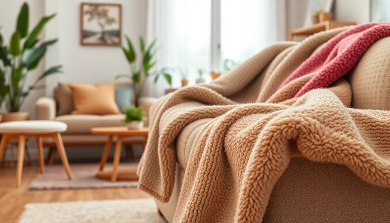 Voel de veelzijdigheid van fleece terwijl het luxueus over een trendy sofa hangt.