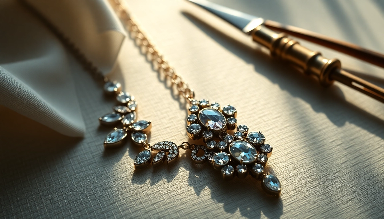 Jewelry necklace with intricate gemstone details displayed elegantly